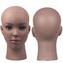 光頭模特頭女性模特頭,用於假髮製作、帽子展示、美容學習模特頭、妝容練習用人體模型頭 - 巧克力棕 - 查看 1