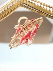 1入組11cm紅色針織鯉魚造型髮夾,鋅合金配件 - 金色 - 查看 3