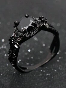 1個新式復古四爪圓鑽鑲鑽槍黑朋克女戒指禮物 - 藍色 - 查看 4