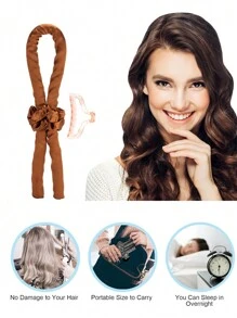 大型波浪捲髮器睡眠泡綿海綿無熱捲髮工具 - 棕色 - 查看 2