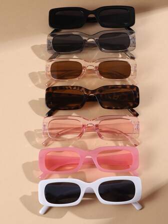 7pcs/Set Square Cute Fashion Eyeglasses, Simple Stylish Casual For Daily Wear For Summer Beach Vacation,Outdoor,Travel