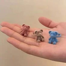 1pc Plush Teddy Bear Design Open Ring - Brown - View 1