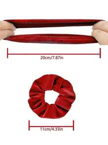 4入組-情人節紅色髮飾彈性鬆緊帶,閃閃發光的彈性頭箍環裝飾,剪裁餅乾形的環圈,海女派對小禮品霓虹鬆緊帶,女士用的絨布鬆緊帶,適用於80年代的髮型,優質絨布柔軟的髮用鬆緊帶,純色厚實的彈性帶,女士和女孩的髮飾 - 紅色 - 查看 5