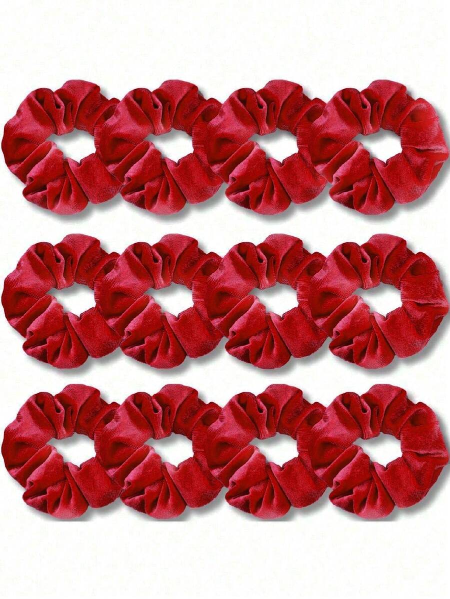 4入組-情人節紅色髮飾彈性鬆緊帶,閃閃發光的彈性頭箍環裝飾,剪裁餅乾形的環圈,海女派對小禮品霓虹鬆緊帶,女士用的絨布鬆緊帶,適用於80年代的髮型,優質絨布柔軟的髮用鬆緊帶,純色厚實的彈性帶,女士和女孩的髮飾 - 紅色 - 查看 1