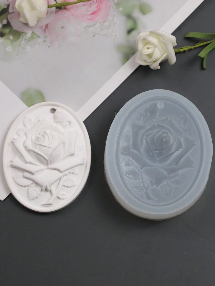 1pc Rose Shaped Silicone Mold For Diy Hanging Tag Making - White - View 1