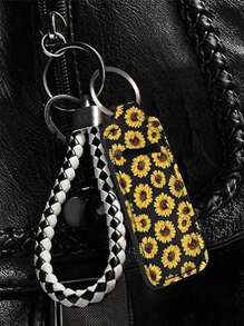 1pc/3pcs Lipstick Organizer Bag, Protective Sleeve, Portable And Waterproof, Can Be Attached To Keychain Or Purse - Black Sunflower - View 1