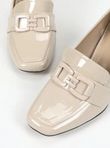 2024新款女士复古英伦风高帮简约时尚舒适百搭通勤玛丽珍方头高跟鞋红棕色条纹彩绘粗跟乐福鞋，适合春、秋、四季穿着，经典正式、街头、优雅高端的社交名媛风格，精致水晶光泽水性PU皮革，方便长时间行走和站立。 - 米色 - 查看 6