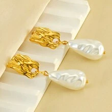 Asymmetrical Design Faux Pearl Decor Long Vintage Style Earrings With Minimalist & Versatile Personalized - Gold - View 3