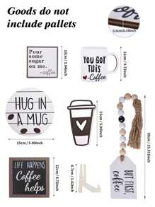 1套簡約咖啡主題多層盤裝飾,木製手工桌面飾品,適用於家居 - 彩色 - 查看 5