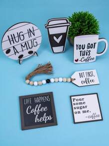 1套簡約咖啡主題多層盤裝飾,木製手工桌面飾品,適用於家居 - 彩色 - 查看 3