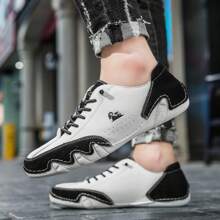 New Arrival Men's Leather Low-Top Sneakers, Casual Walking Shoes With Fashionable And Versatile Design, Popular For Outdoor And Casual Wear - Black and White - View 5