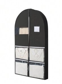 1個帶拉鍊和厚無紡布的四面包覆式衣物收納袋,防塵和旅行兩用,衣物收納袋（不包括衣架） - 黑色 - 查看 1