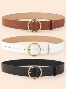 Bộ 3 chiếc thắt lưng bản rộng dành cho nữ, thắt lưng phong cách thường ngày có khóa tròn trang trí bằng kim loại cho mùa hè, mùa thu, mùa đông, Halloween - Nhiều màu - Xem 2