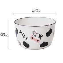 1pc Creative Cartoon Cow Shaped Ceramic Rice Bowl - Black and White - View 3