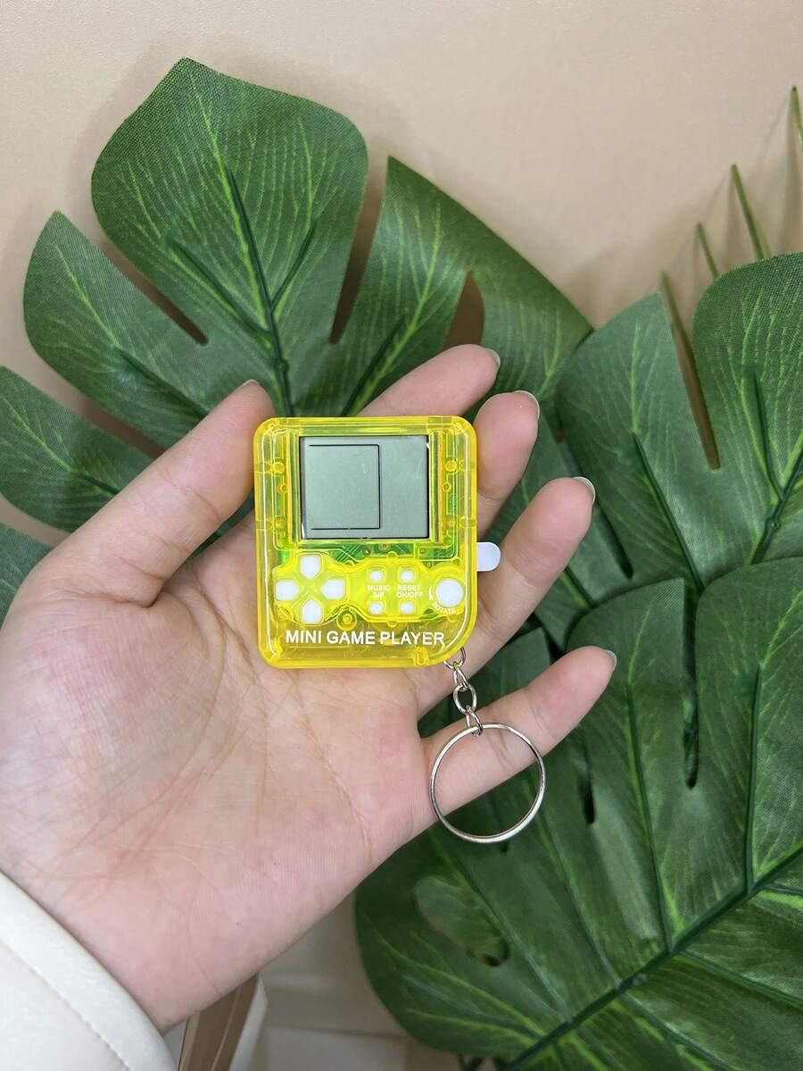 1 pieza Máquina de juego electrónica miniatura portátil con llavero en forma de bloque ruso y juguete antistress, lindo - Amarillo transparente [Tetris] 26 juegos - Ver 1