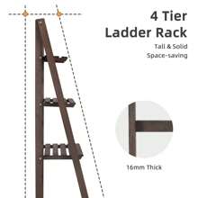 Wooden Ladder Shelf, 4 Tier Plant Stand Flower Display Stand Folding Wooden Ladder Storage Rack Shelf Unit Corner Book Shelves Indoor Outdoor Plant Ladder Racks - Brown - View 7