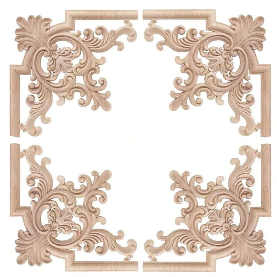 2入組實木背板雕刻貼紙,角落花卉裝飾,歐式連接器,法式天花板裝飾,全木裝置 - 杏色 - 查看 1