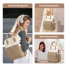 VSNOON Laptop Backpack For Women,15.6 Inch Stylish Rucksack Wide Open, College School Backpack With USB Charging Port, Water Resistant Travel Business Work Bag Computer Bookbag For Men - Khaki - View 7