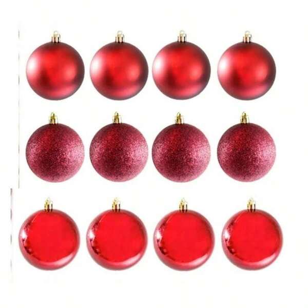 Kit 12 Bolas De Natal Mista Fosca Lisa Glitter 4cm