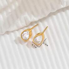 1對不銹鋼時尚小巧水滴型耳環,適合女性日常佩戴 - 水滴型 - 查看 5