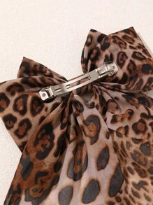 1件女款棕色豹紋動物圖案蝴蝶結緞帶髮夾頭飾，適合日常穿著、外出、派對、聚會、舞會（隨機豹紋圖案） - 彩色 - 查看 4