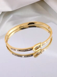 1入時尚立體切割鋯石不鏽鋼手鍊,適合女性 - 金色 - 查看 3