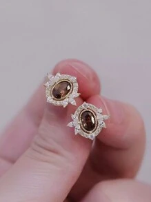 1對時尚簡約優雅時尚耳環，適合作為夏季節日、婚禮、派對及日常佩戴的禮物，設計新穎藝術氣息懷舊，純銀製作並飾有人工鋯石。 - 金黃色 - 查看 8