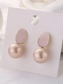 1pair Pink Geometric Design Pearl Stud Earrings, Elegant & Luxurious Accessories - Dusty Pink - View 4