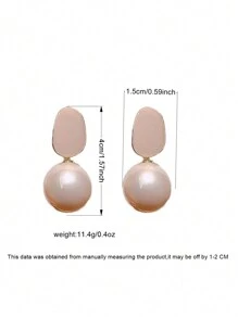 1pair Pink Geometric Design Pearl Stud Earrings, Elegant & Luxurious Accessories - Dusty Pink - View 3