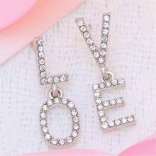 1對女士休閒非對稱銀飾耳環,愛情信札設計,鑲嵌鑽石&防敏銀針,適用於情人節,婚訂和婚禮 - 銀色 - 查看 6