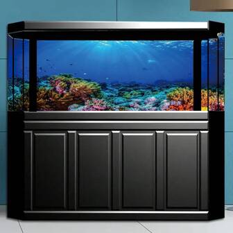 1 Roll Aquarium Background Decoration Sticker, Underwater World Tropical Ocean Landscape With Coral & Seaweed Pattern, Self-Adhesive Backing For Enhancing Fish Tank Decor.