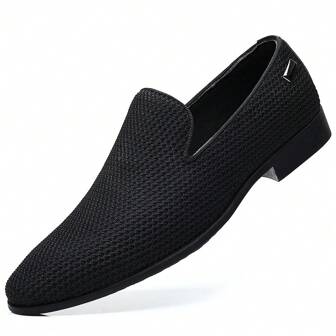 Men's Breathable Black Mesh Casual Shoes, New Summer Slip-On Fashion Loafers For Large Sizes
