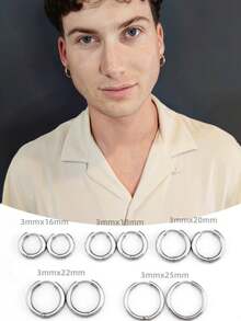 1對男女通用不鏽鋼水鑽耳環,銀金雙色圓圈雕花圖案耳飾時尚配飾 - 環形耳環 - 查看 9