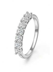 ELSEDES 1pc Silver Fashionable And Simple Rhinestone Ring With Multiple Facets And Sparkling Cubic Zirconia, Perfect For Festivals And Dates Wedding Engagement Bridal Jewelry - Silver - View 1