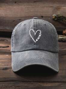 1pc Women's Outdoor Printed Heart & Butterfly Design Washed Baseball Cap With Sun Protection And Adjustable Comfortable Fit, Suitable For Spring/Autumn Travel Or Beach Vacation For Men Too, Y2k Style Youth Hat - Grey - View 9