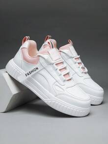 女式字母拼接运动鞋，户外活动系带徒步鞋，时尚潮流平底滑板鞋 - 粉色 - 查看 7