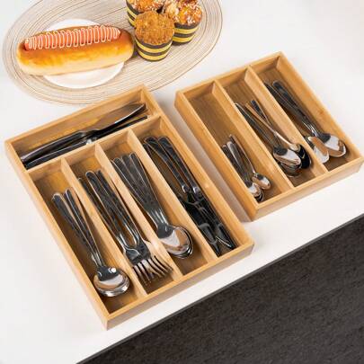 1pc Bamboo Kitchen Drawer Organizer - Cutlery Storage Box, Suitable For Kitchen Drawers - Utensil Tray And Flatware Holder, Applicable For Kitchen Decor, Autumn Decor, Holiday Decor, Room Decor, Home Decor, Bedroom Decor, Halloween Decor, Christmas Decor, Storage, Organization