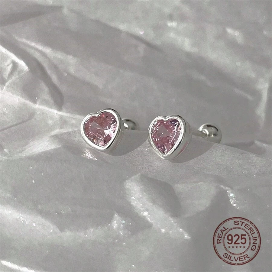 1pc Delicate S925 Silver Needle Earring With Sophisticated Design For Women, High-End And Comfortable On Ears Without Need Of Removing Ear Bone And Barbell Jewelry - Love Earrings/pink Diamond White Gold - View 1