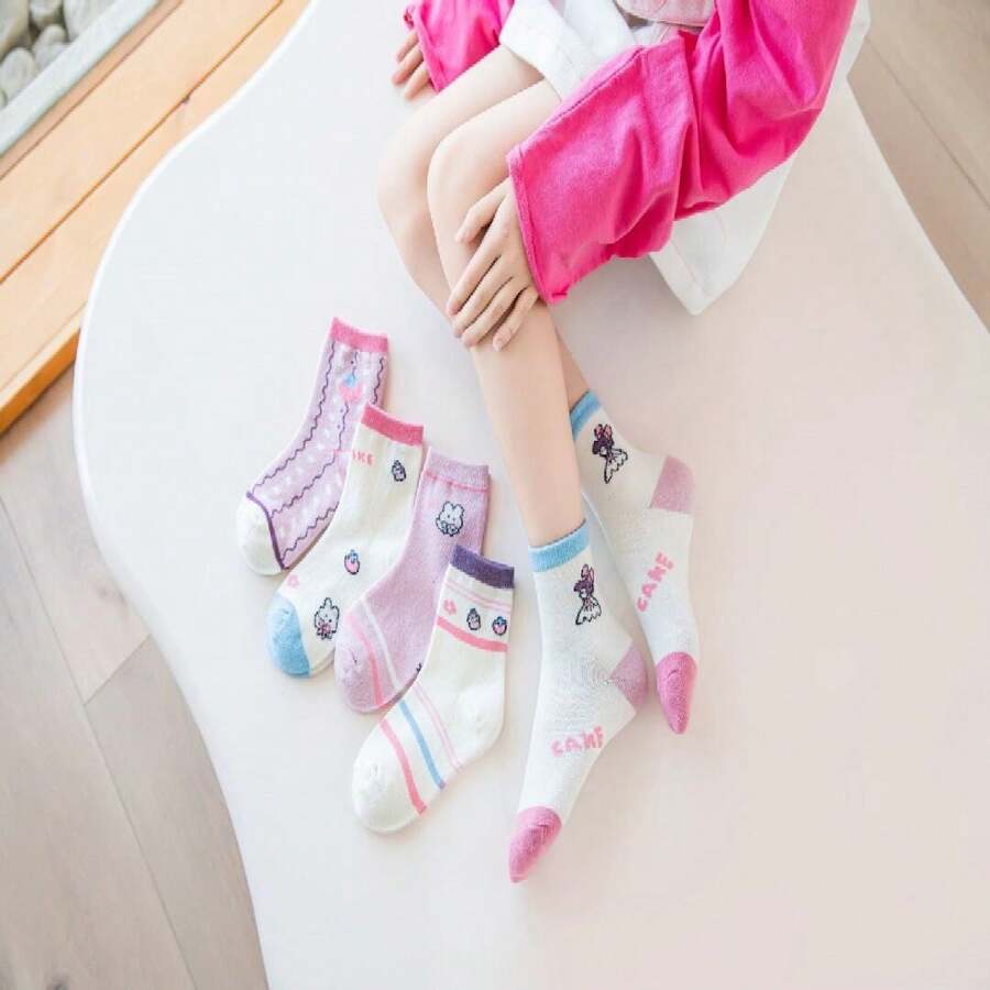 5 cặp/bộ Cô gái Dễ thương Phong cách công chúa Vớ giữa bắp chân Đối với Mùa thu đông , Hoạt hình & vui tươi Thiết kế - Nhiều màu - Xem 1