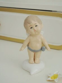 1個天使雕像陶瓷創意豪華風格工藝品,適用於桌面,辦公室,家庭裝飾 - 杏色 - 查看 3