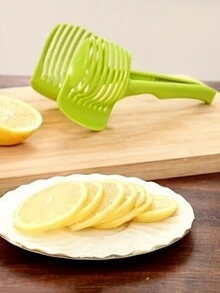 VICNIC 1pc Plastic Kitchen Slicer, Green Multifunctional Lemon/Tomato/Potato/Apple/Onion Slicer, Suitable For Kitchen, Outdoor Picnic, Sandwich/Bread/Cheese/Cake Cutter - Green - View 5