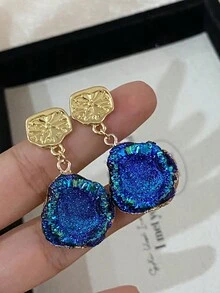 1pair (2pcs) Klein Blue Oval Earrings - Blue - View 5