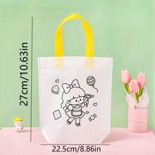 Set de 4/6/8/12/16 piezas Bolsas de tela no tejida con diseños de grafiti para colorear manualmente, un regalo para estudiantes con estilo de dibujos animados (color del asa aleatorio, combinación de estilos aleatoria, el patrón completo se muestra en detalles)