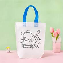Set de 4/6/8/12/16 piezas Bolsas de tela no tejida con diseños de grafiti para colorear manualmente, un regalo para estudiantes con estilo de dibujos animados (color del asa aleatorio, combinación de estilos aleatoria, el patrón completo se muestra en detalles)