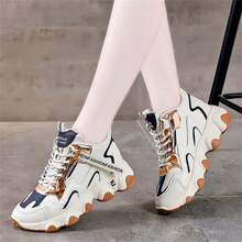 女士时尚休闲跑步鞋户外运动鞋厚底网红厚底高帮运动鞋 - 米色 - 查看 1