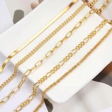 5pcs/Set Simple Snake Chain Bracelet Set For Women, Ideal For Dating And Vacation Gift - Yellow Gold - View 4