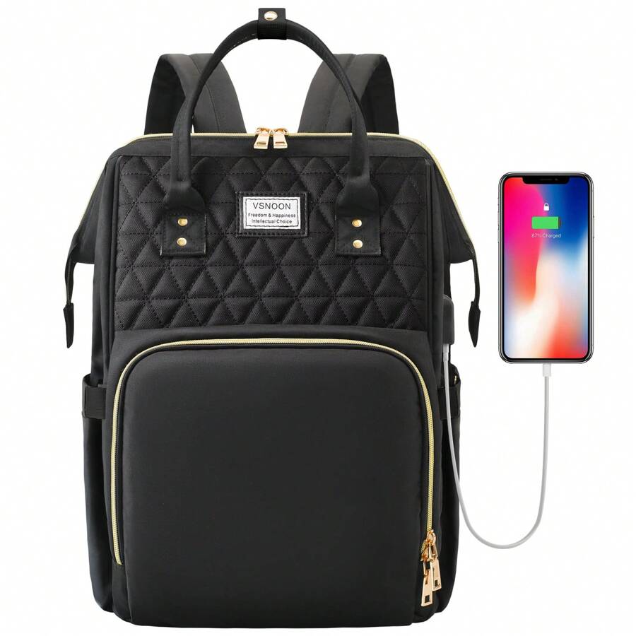 VSNOON Laptop Backpack For Women,15.6 Inch Stylish Rucksack Wide Open, College School Backpack With USB Charging Port, Water Resistant Travel Business Work Bag Computer Bookbag For Men - Negro - Ver 1