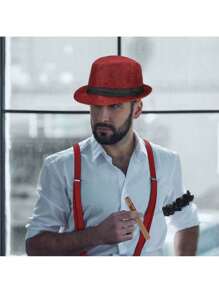 14入組 1920 年代男士配件 1920 年代男士服裝 1920 年代男士配件 Roaring 20 年代帶懷錶/假鬍子/男士軟呢帽 - 酒紅色 - 查看 9