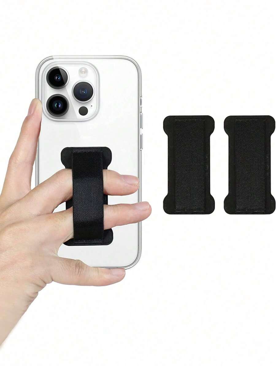 Elastic Band Phone Holder, One-Handed Anti-Drop Card Sleeve With Phone Back Sticker Compatible With IPhone, Android Phone, Gift For Birthday, Family, Friends Finger Ring Holder, Phone Grip, Phone Accessories - Black - View 1