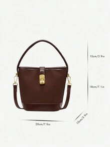 1PC Fashionable Coffee Suede PU Patchwork Buckle Handbag With Bucket Strap, Long Shoulder Strap, Zipper, Women's Crossbody Bag - Coffee Brown - View 3